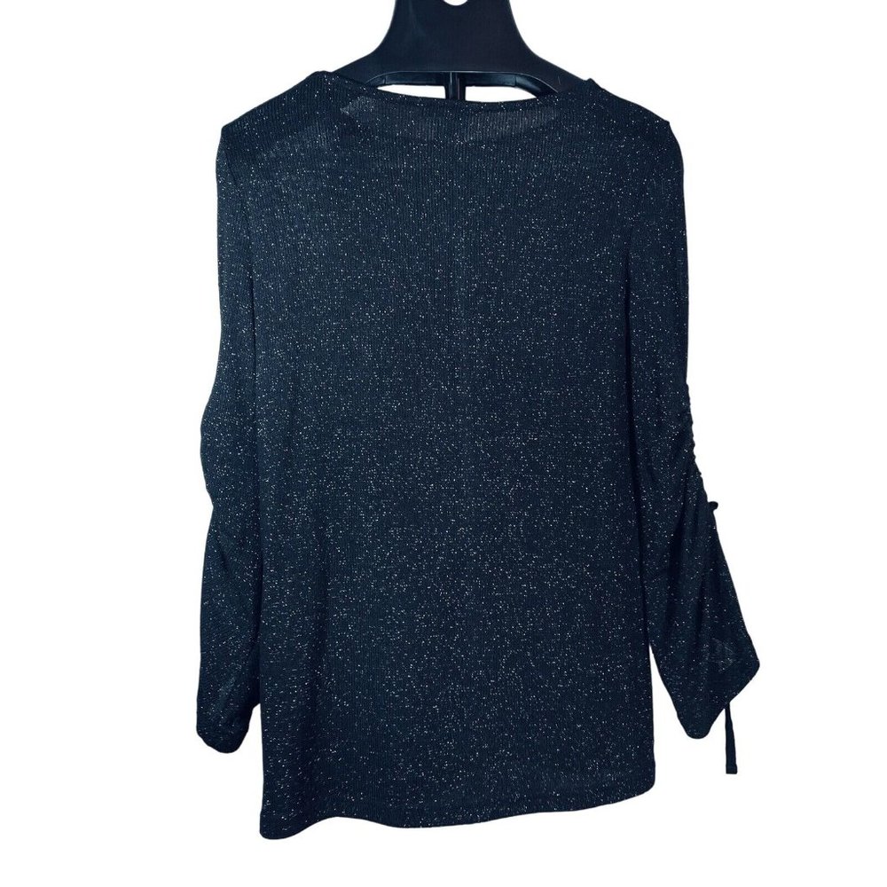 Juicy Couture Sparkly Metallic Ruched Sleeves Pullover Sweater Top Women X Small - Picture 3 of 13